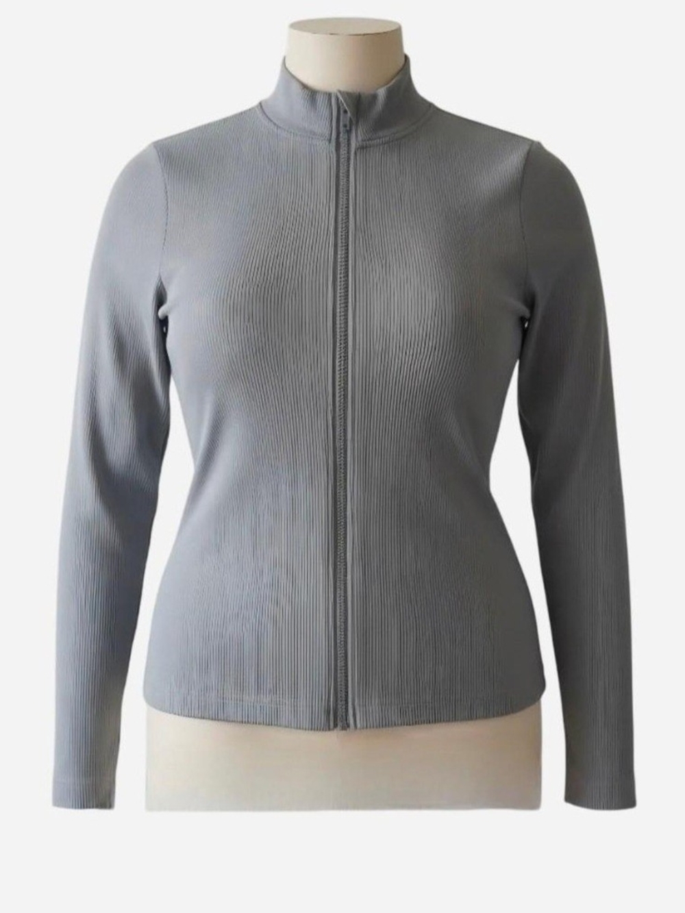 Fabletics Light Gray Ribbed Zip-up Jacket
